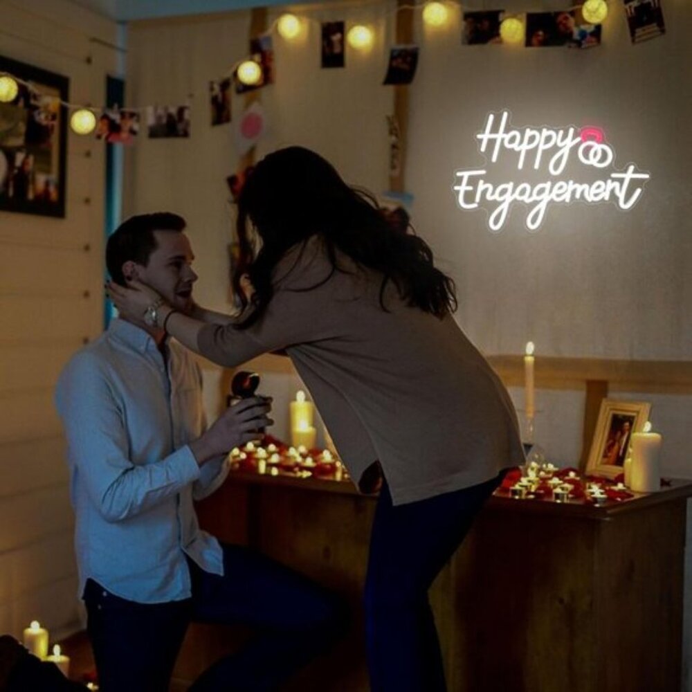 New Happy Engagement Neon Sign, White LED Light for Wedding & Party Decor - Picture 8 of 8
